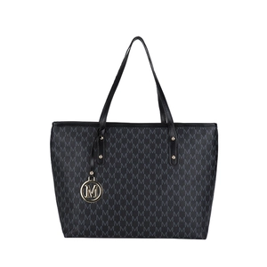 Classic black monogram tote bag for women with gold M pendant and slim shoulder straps