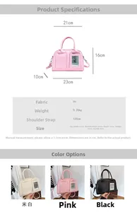 Detailed size specifications and three-color comparisons for the stylish shell handbag