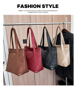Detail of woven texture and triangle stitching on four stylish oversized tote bags