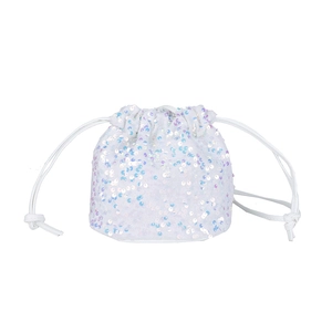 Sac seau chic à paillettes blanches avec une finition pailletée irisée colorée