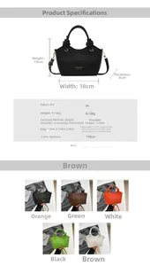 Detailed view showing crossbody bucket bag dimensions and versatile color options for women