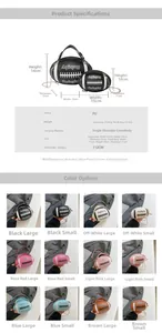 Detailed size guide and color options for the rugby shaped crossbody handbag for women