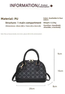 Detailed size chart showing dimensions of the retro shell bag with geometric texture