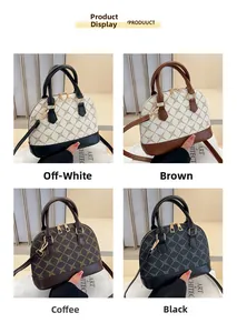 Detailed grid view of stylish shell-shaped crossbody bags in four distinct colorways
