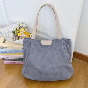 Women Corduroy Tote Bag Large Capacity Striped Texture Shoulder Bag Korean Casual Commuter Handbag Simple Soft Hobo Purse