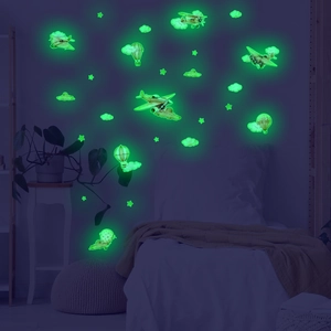 Luminous glow in the dark airplane and hot air balloon wall stickers for kids bedroom