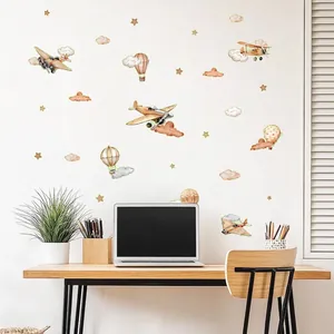 Vintage glow-in-the-dark airplane and hot air balloon wall stickers for kids' bedroom