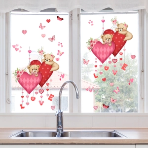 Valentine Day Static Cling Window Decals Heart Bear Owl PVC Romantic Glass Decoration Double Sided Reusable
