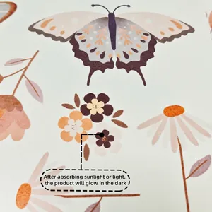 Luminous Bohemian butterfly and flower wall stickers set with green glow effect