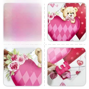 Detail of cartoon bear and rose window sticker showing double-sided printed patterns