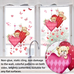 Detail of Valentine's Day teddy bear window decals with double-sided static cling printing