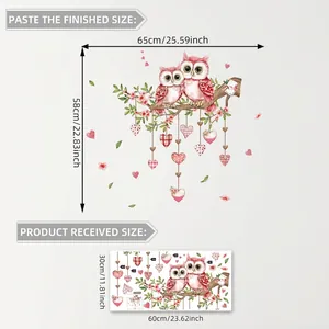 Owl themed Valentine electrostatic window clings with pink hearts for living room decor
