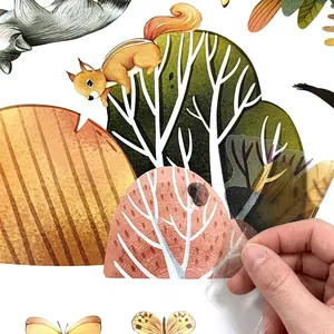 Cartoon forest animal wall stickers with self-adhesive backing for home decoration