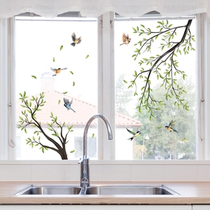 Stickers de fenêtre oiseaux et branches pour décoration de vitres de salon et chambre