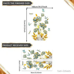 Muurstickers met blauwe en gouden bloemen en libellen inclusief afmetingen