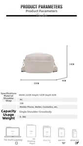 Size guide for white woven PU leather crossbody bag showing dimensions 22x14x8cm