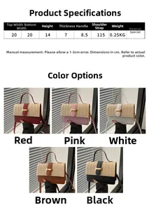 Detailed size chart for the woven crossbody bag showing dimensions and product parameters