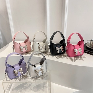 Mini bow hobo bags in assorted colors with silver metal chain and top handle straps