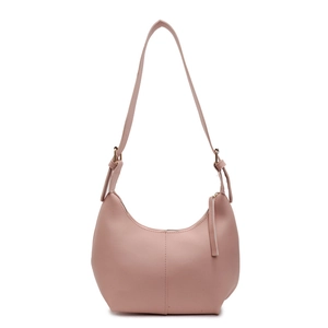 Chic pink crescent hobo shoulder bag in soft matte leather with minimalist design