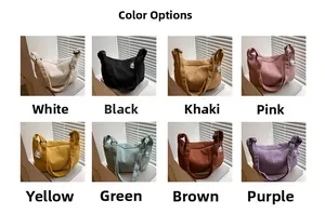 Collage of corduroy crossbody bags in eight different colors with adjustable straps