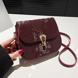 Vintage Women Snake Pattern PU Leather Crossbody Bag Fashion Metal Buckle Saddle Shoulder Bag Commuting Daily Handbag