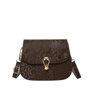 Classic dark brown snake pattern shoulder bag with a gold buckle and retro square design