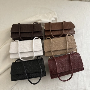 Woven texture square shoulder bags in six various colors with elegant flap design