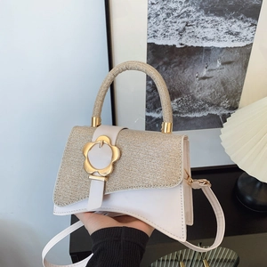 Borsa a Tracolla da Donna in Pelle PU Glitterata Con Cuciture e Fibbia in Metallo a Fiore per Feste e Quotidiano