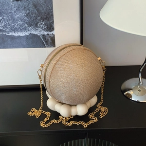 Borsa a Tracolla da Donna a Forma di Palla Glitter Strass Borsa da Sera Catena in Metallo Tonda Sferica per Festa Matrimonio