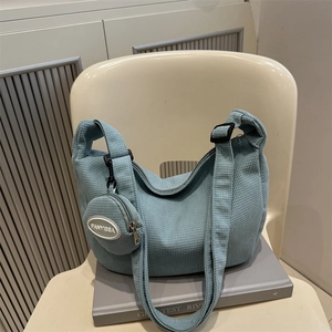 Crossbody Bag Corduroy Waffle Texture Crescent Shoulder Bag With Mini Round Pouch For Women Casual Retro Urban