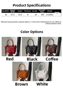 Tabella taglie e cinque opzioni colore della borsa a secchiello minimal in pelle PU