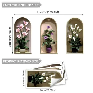 Detail showing 3D arched floral wall decals layout dimensions and finished assembly size