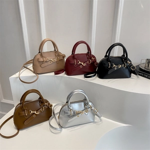Women's PU Leather Shell Shoulder Bag Chic Minimalist Top Handle Crossbody Bag With Gold Buckle For Daily Commute Fashion