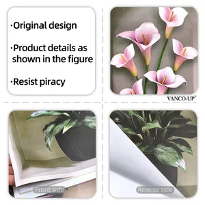 Detail view of pink calla lily wall stickers showing front and back adhesive texture