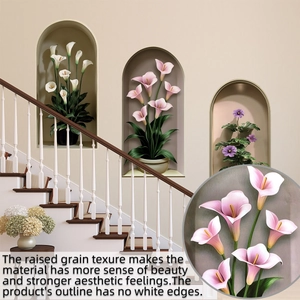 Detail of 3D embossed wall sticker showing realistic calla lily and raised grain texture