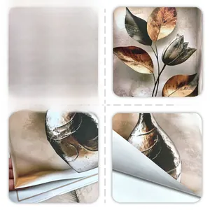 Detailed front and back view of 3D floral wall sticker with vintage gold canvas texture