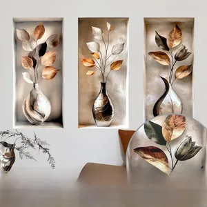 Detail of 3D embossed botanical wall art with raised grain texture and metallic finish
