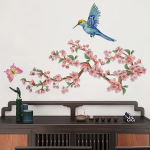 Cherry Blossom Wall Decals PVC Bird Deer Tree Branch Stickers For Nursery Living Room Waterproof Self Adhesive Removable