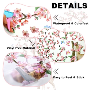 Macro detail of waterproof vinyl wall sticker showing pink flower and deer printing texture
