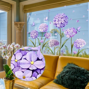 Purple Hydrangea Butterfly Static Window Cling Removable PVC Decals Decorative Glass Stickers For Home Decor