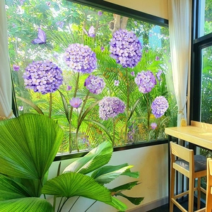 Static purple hydrangea and butterfly window glass decals for home living room decoration
