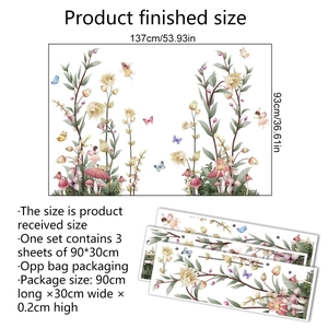 Watercolor flower fairy wall stickers set with butterflies and green leaves for bedroom