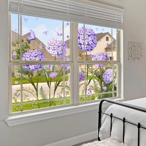 Purple hydrangea and butterfly static window film for home decoration on glass