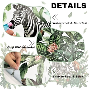 Sticker mural en vinyle PVC étanche avec détails de zèbre girafe et feuilles tropicales