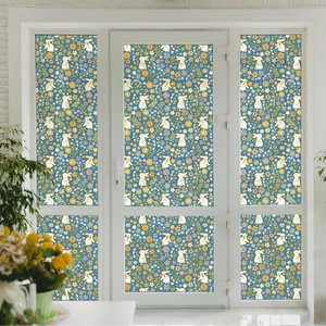 Floral bunny window film with gold stamping for privacy and home glass decoration