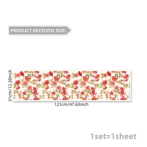 Floral wall sticker product size diagram showing 121x31cm dimensions with red flowers