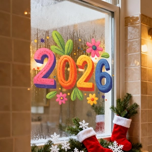 Vista ravvicinata dell'adesivo statico floreale 2026 su superficie in vetro