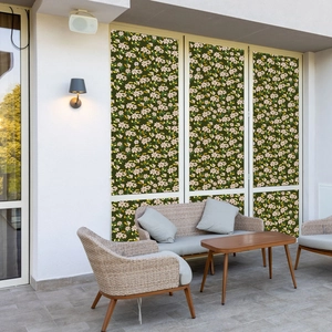 Floral window privacy film with dark green background and small flowers on balcony glass