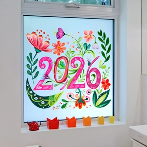 Adesivo per finestre floreale 2026 con motivi a fiori colorati dipinti a mano
