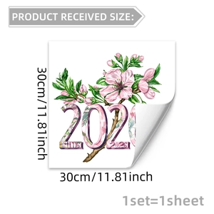 Adesivo statico per finestre 2026 con fiori di ciliegio rosa e foglie decorative